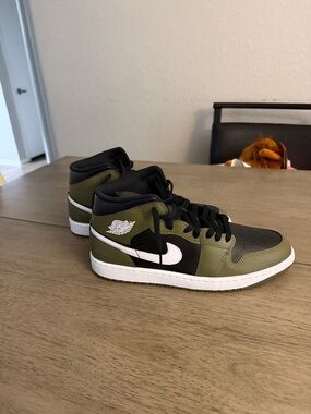 Nike Air Jordan 1 Mid Olive Black White Sneakers